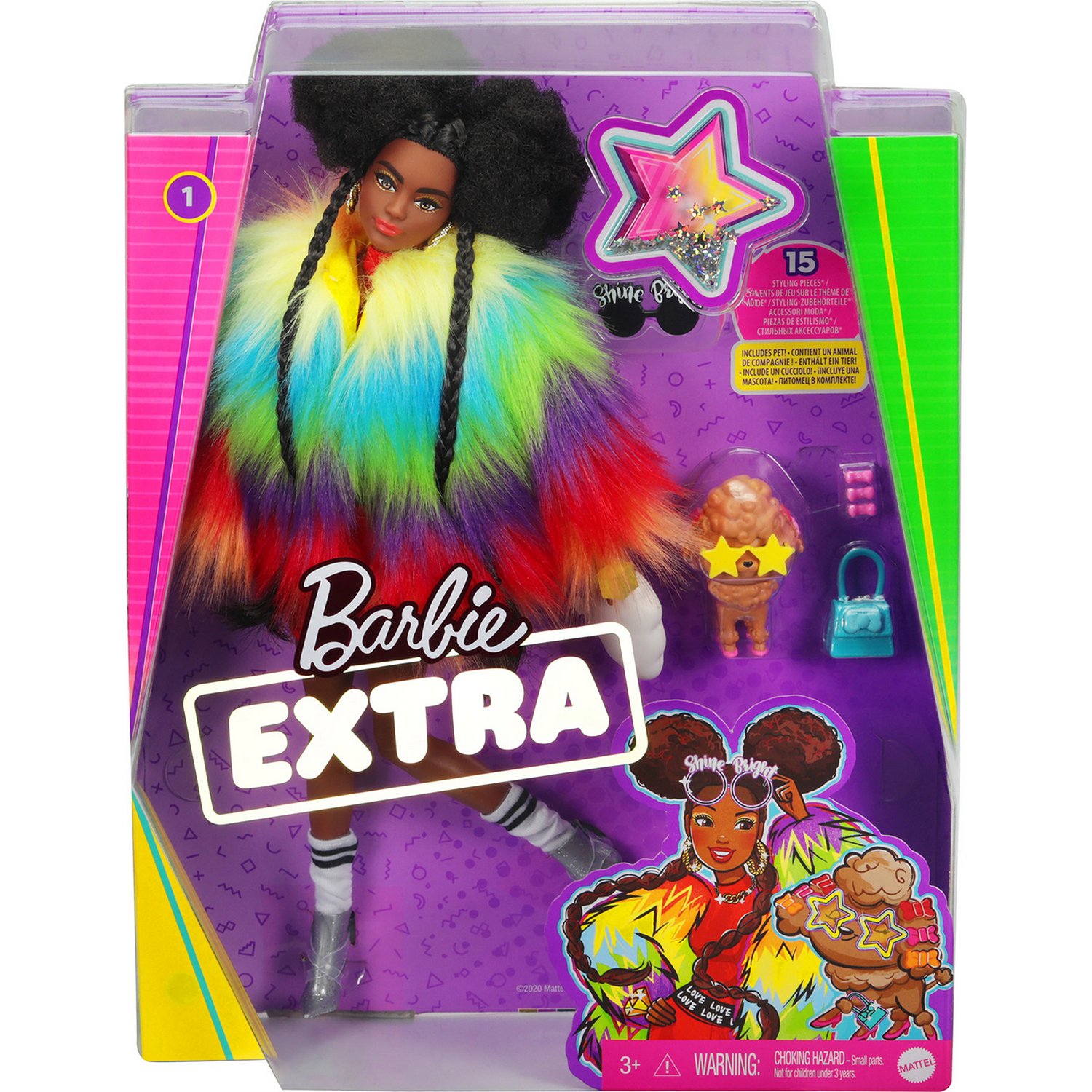 Кукла Barbie GVR04 Экстра в радужном пальто