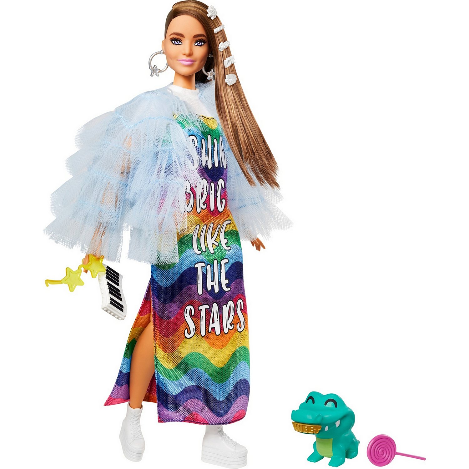Кукла Barbie GYJ78 Экстра в радужном платье